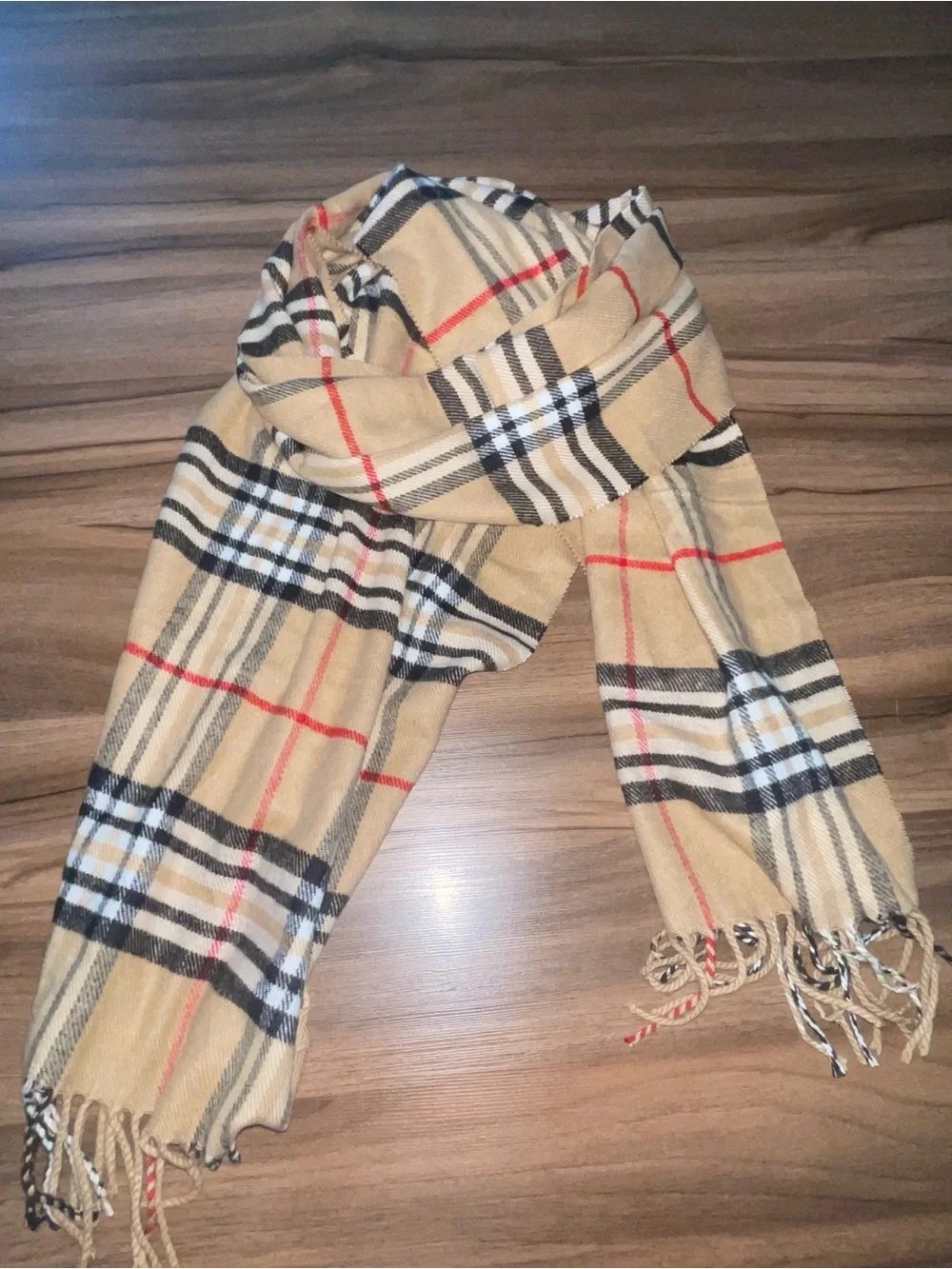 Unisex Scotland Tan Beige Nova Plaid 100% Cashmere Full Length Scarf
